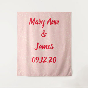 Personalised Wedding Backdrop Pink Gold Lights Tapestry