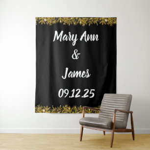 Personalised Wedding Backdrop Pink Gold Lights Tapestry