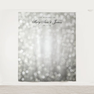 Personalised Wedding Backdrop Silver Bokeh Lights Tapestry