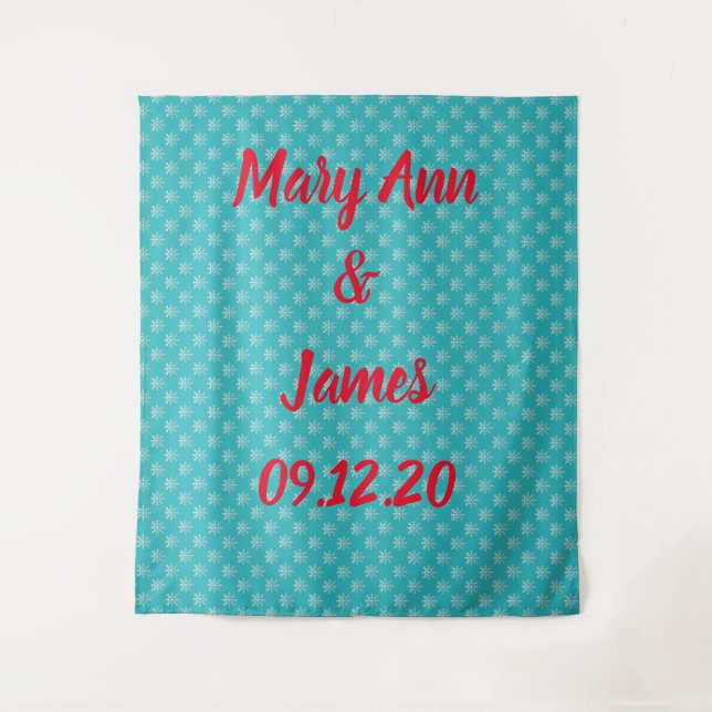 Personalised Wedding Backdrop Snowflakes Tapestry (Front)