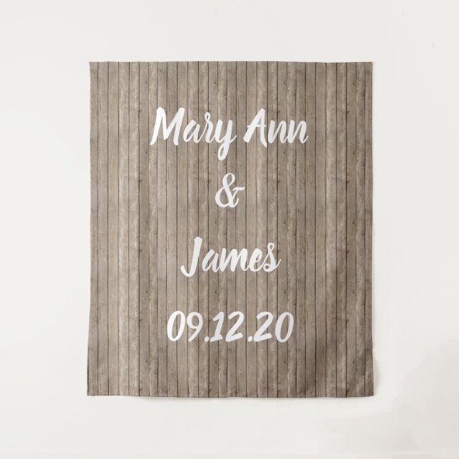 Personalised Wedding Backdrop Wood Background Tapestry (Front)