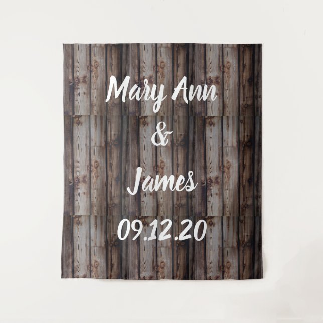Personalised Wedding Backdrop Wood Background Tapestry (Front)