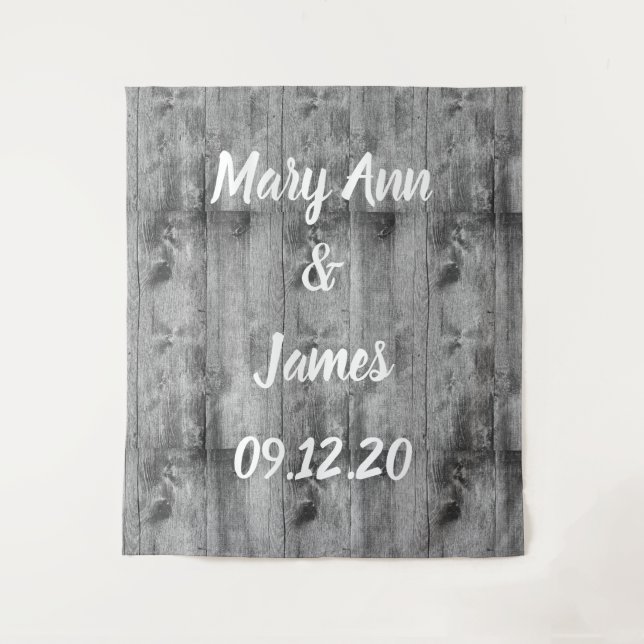 Personalised Wedding Backdrop Wood Background Tapestry (Front)