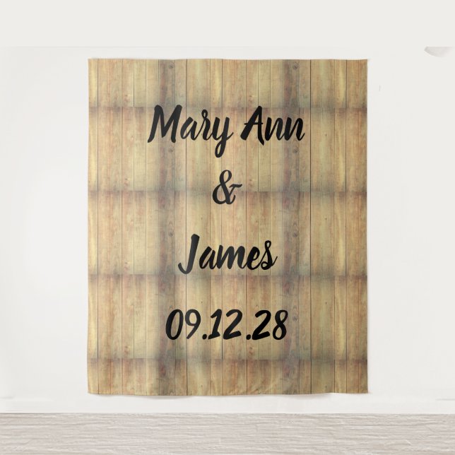 Personalised Wedding Backdrop Wood Background Tapestry (Front)