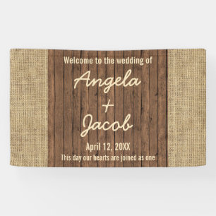 Personalised Wedding Banner Rustic Burlap Wood
