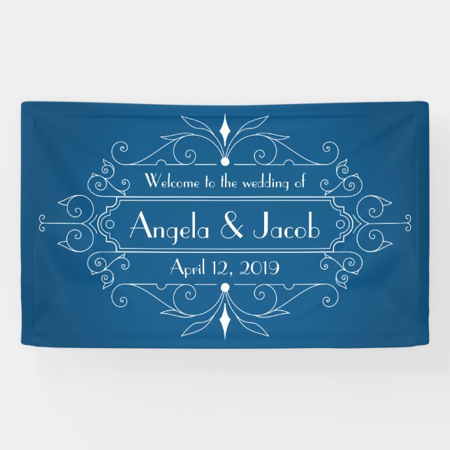 Personalised Wedding Banner Vintage Marine Blue (Horizontal)