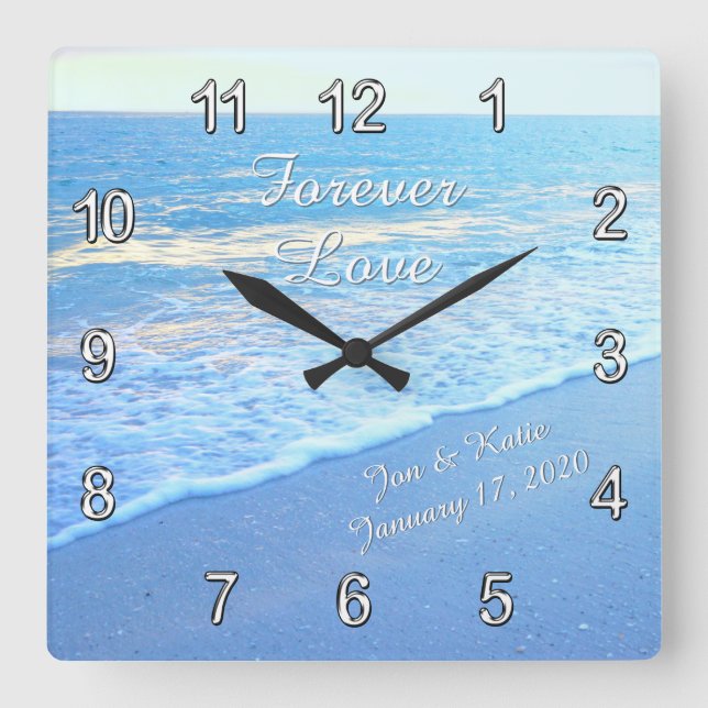 Personalised Wedding Beach Themed Wall Clocks (Front)