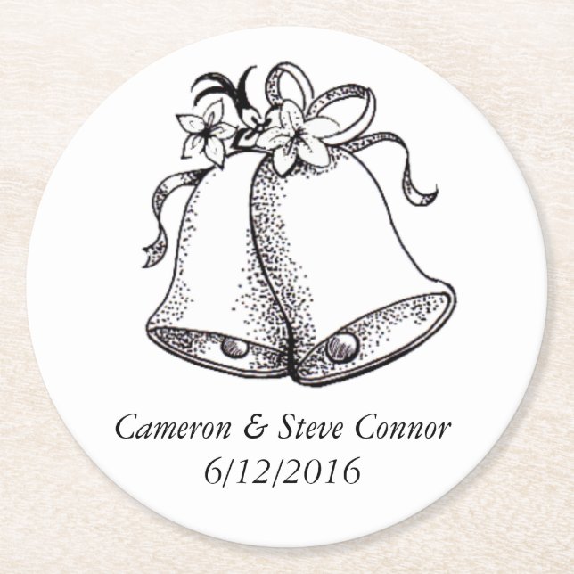 Personalised Wedding Bell Drink Coasters (Front)