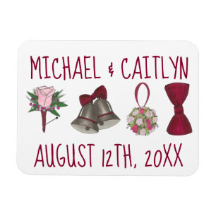 Personalised Wedding Bell Flowers Bowtie Bouquet Magnet