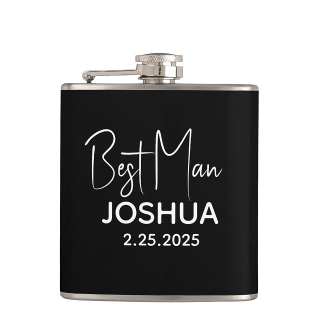 Personalised Wedding Best Man Modern Black Hip Flask (Front)