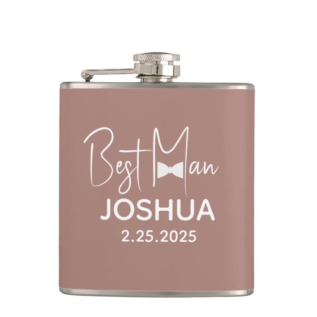 Personalised Wedding Best Man Modern Brown Hip Flask (Front)