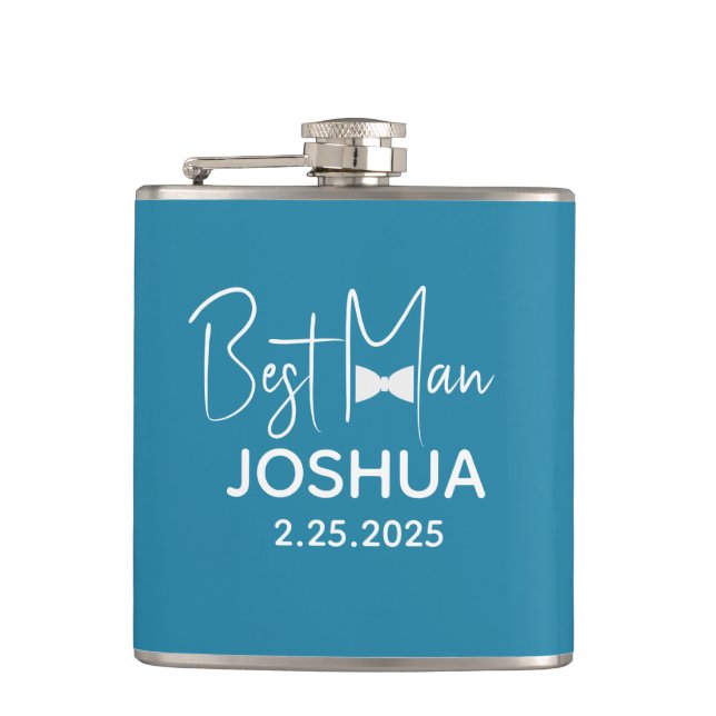 Personalised Wedding Best Man Modern Dusty Blue Hip Flask (Front)