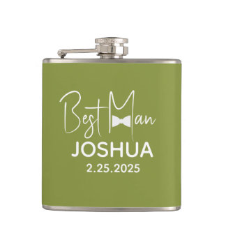 Personalised Wedding Best Man Modern Green Hip Flask
