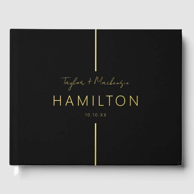 Personalised Wedding Black and Real Foil Guest Book (Front)