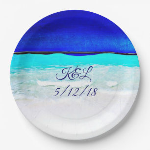 Personalised Wedding Blue Ocean Sandy Beach Plates