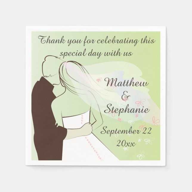Personalised Wedding Bride and Groom Napkin (Front)