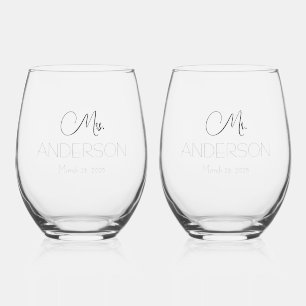 Personalised Wedding Bride Groom Favour mr mrs Stemless Wine Glass