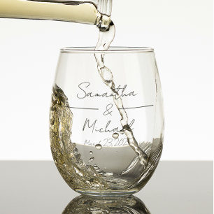 Personalised Wedding Bride Groom Favour Stemless Wine Glass