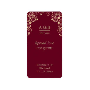 Personalised Wedding Burgundy Gold Hand Sanitizer Label