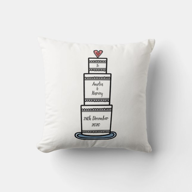 Personalised Wedding Cake Illustration Gift Cushion (Front)