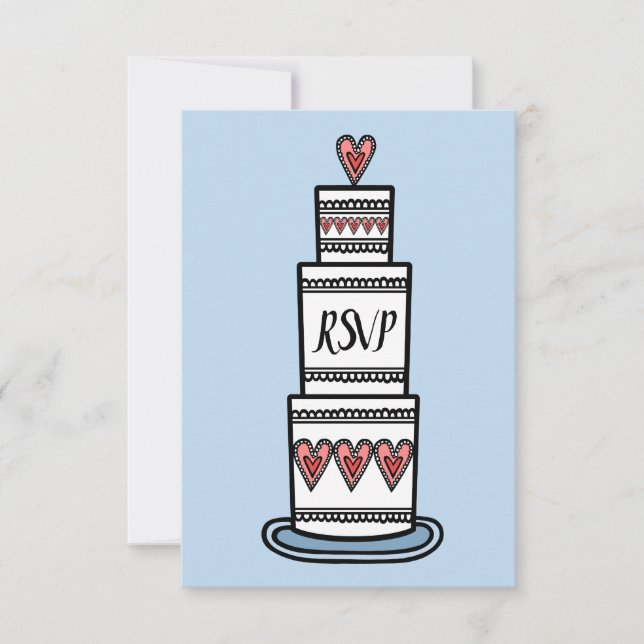 Personalised Wedding Cake Illustration RSVP Invitation (Front)