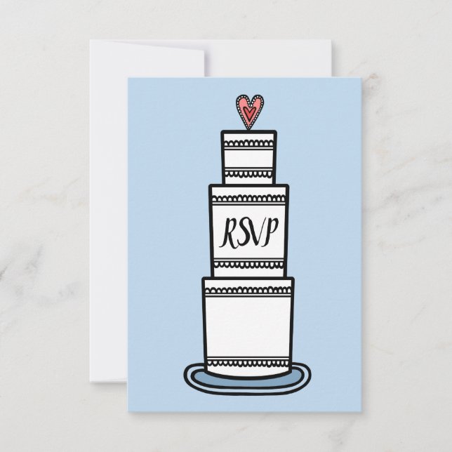 Personalised Wedding Cake Illustration RSVP Invitation (Front)