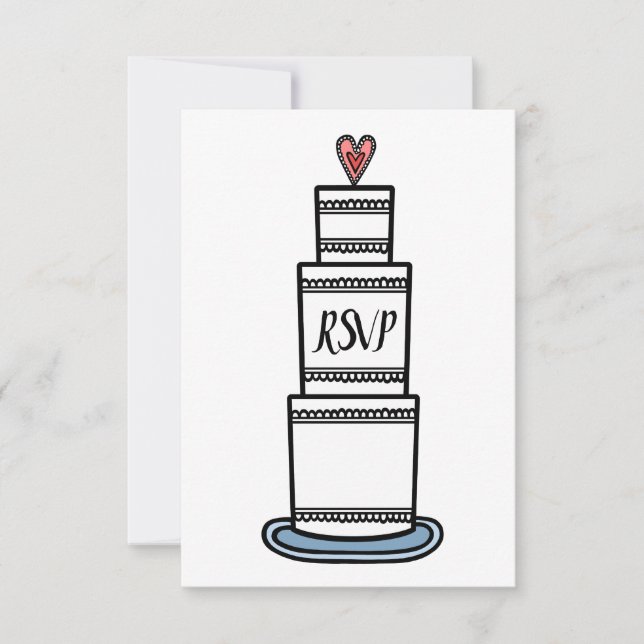Personalised Wedding Cake Illustration RSVP Invitation (Front)