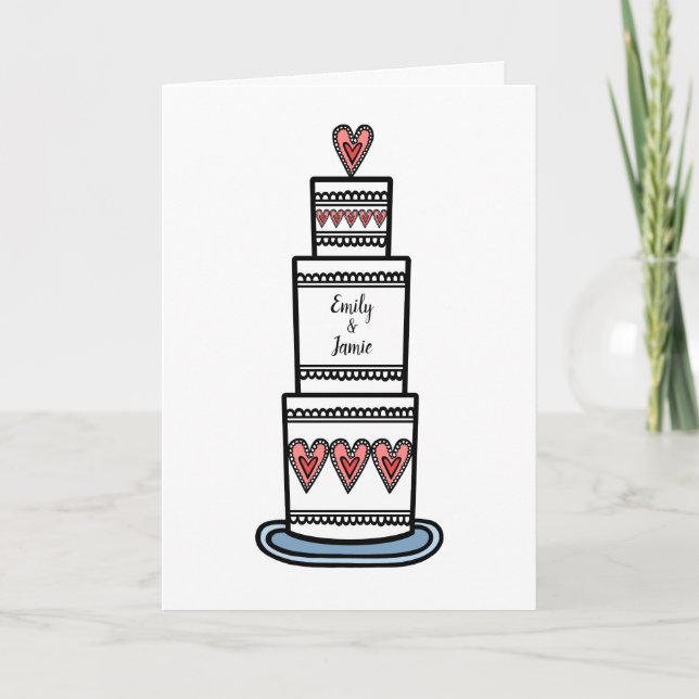 Personalised Wedding Cake Illustration Wedding Card (Front)