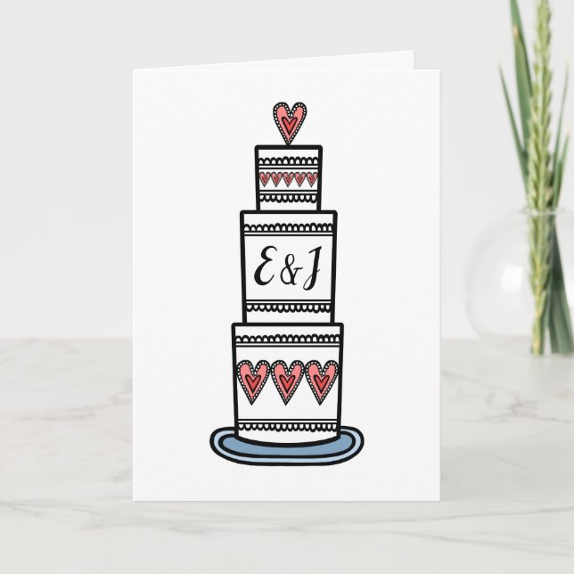 Personalised Wedding Cake Illustration Wedding Card (Front)