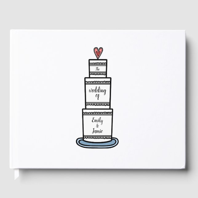 Personalised Wedding Cake Illustration Wedding Guest Book (Front)