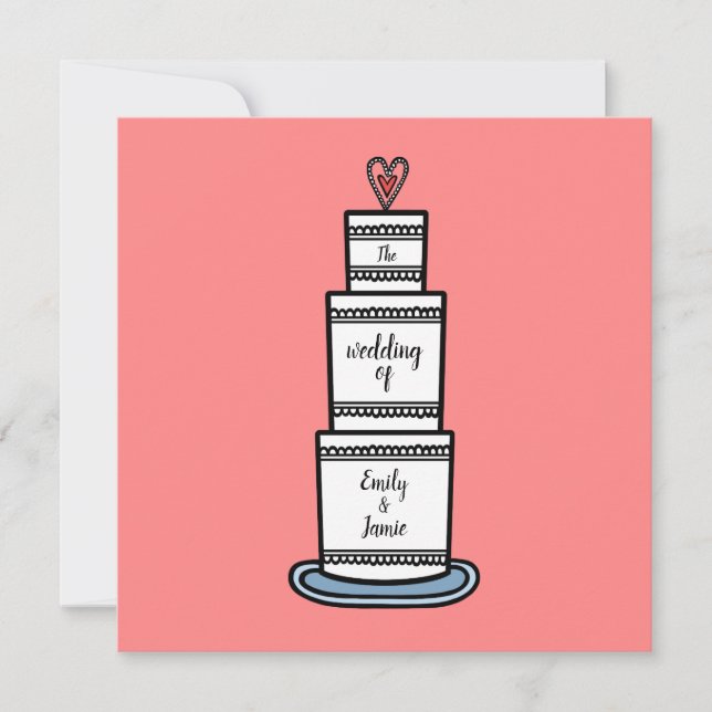 Personalised Wedding Cake Illustration Wedding Invitation (Front)
