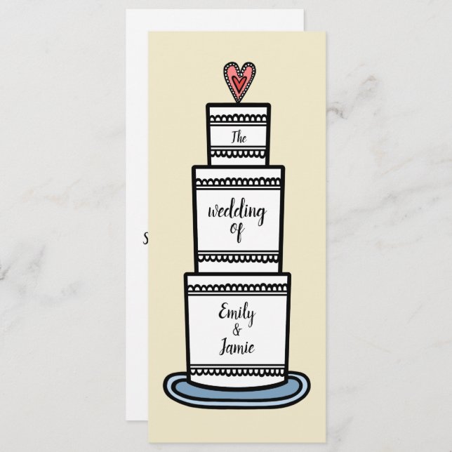 Personalised Wedding Cake Illustration Wedding Invitation (Front/Back)