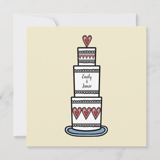 Personalised Wedding Cake Illustration Wedding Invitation (Front)