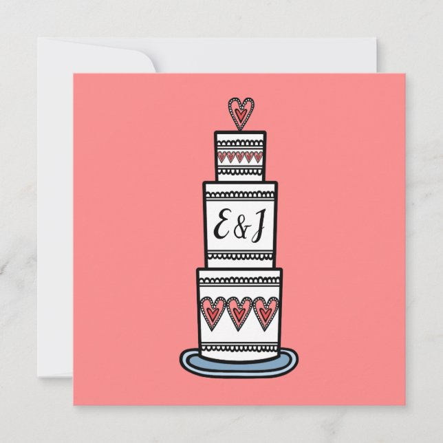 Personalised Wedding Cake Illustration Wedding Invitation (Front)