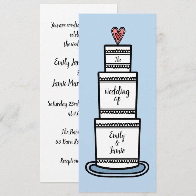 Personalised Wedding Cake Illustration Wedding Invitation (Front/Back)