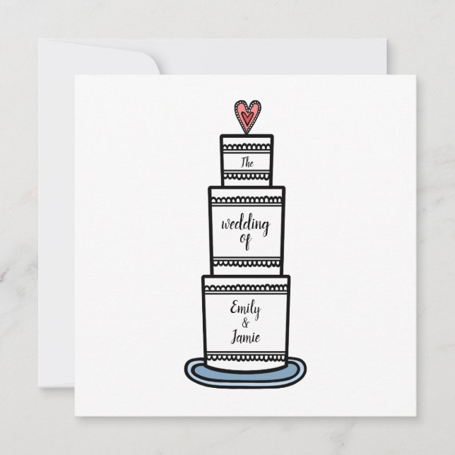 Personalised Wedding Cake Illustration Wedding Invitation (Front)