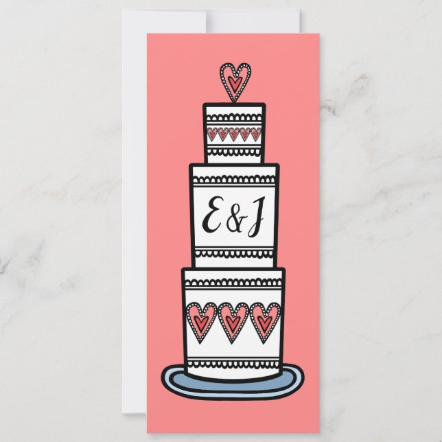 Personalised Wedding Cake Illustration Wedding Invitation (Front)