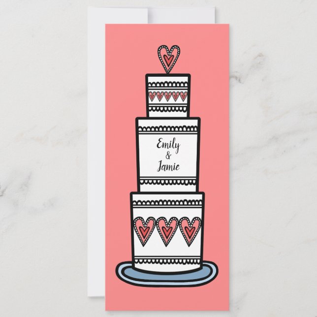 Personalised Wedding Cake Illustration Wedding Invitation (Front)
