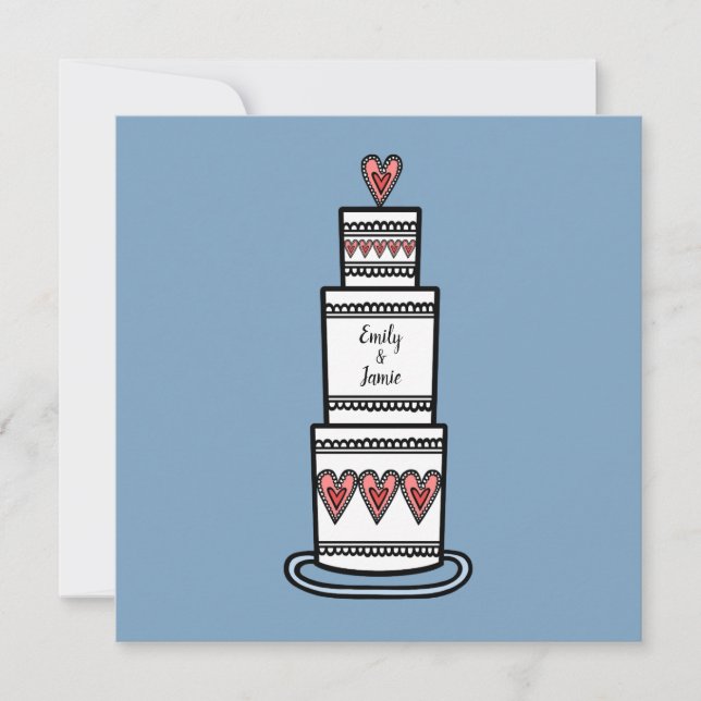 Personalised Wedding Cake Illustration Wedding Invitation (Front)