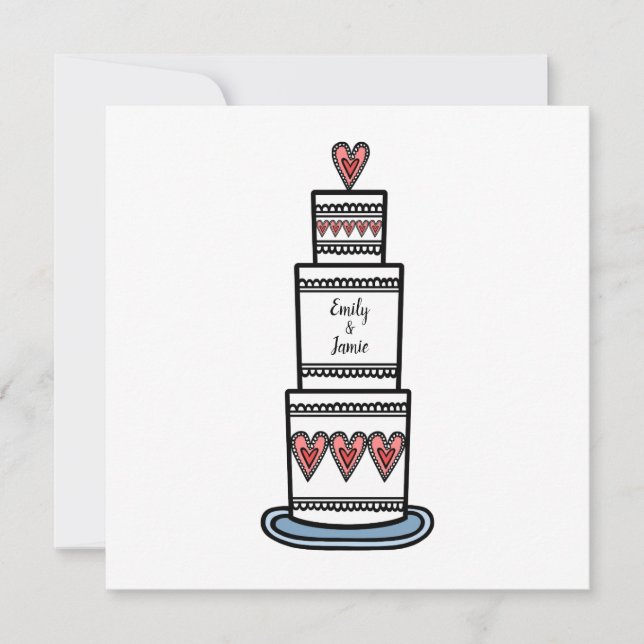 Personalised Wedding Cake Illustration Wedding Invitation (Front)