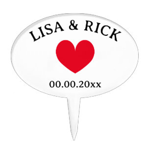 Personalised wedding cake topper with red heart