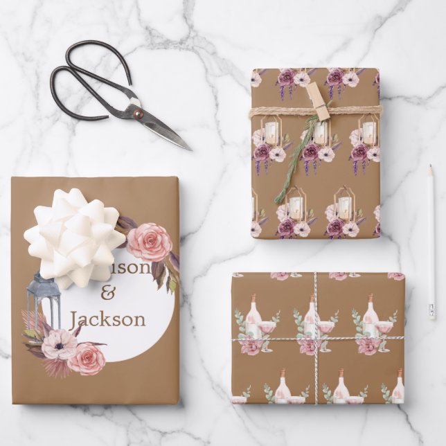 Personalised Wedding Ceremony Wreath Watercolor Wrapping Paper Sheet (Front)