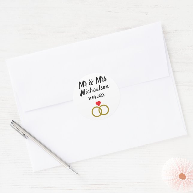 Personalised Wedding Classic Round Sticker (Envelope)