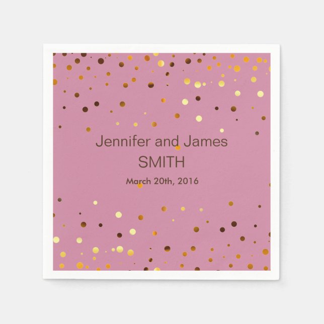 Personalised Wedding Confetti Spots Gold Glitter Napkin (Front)