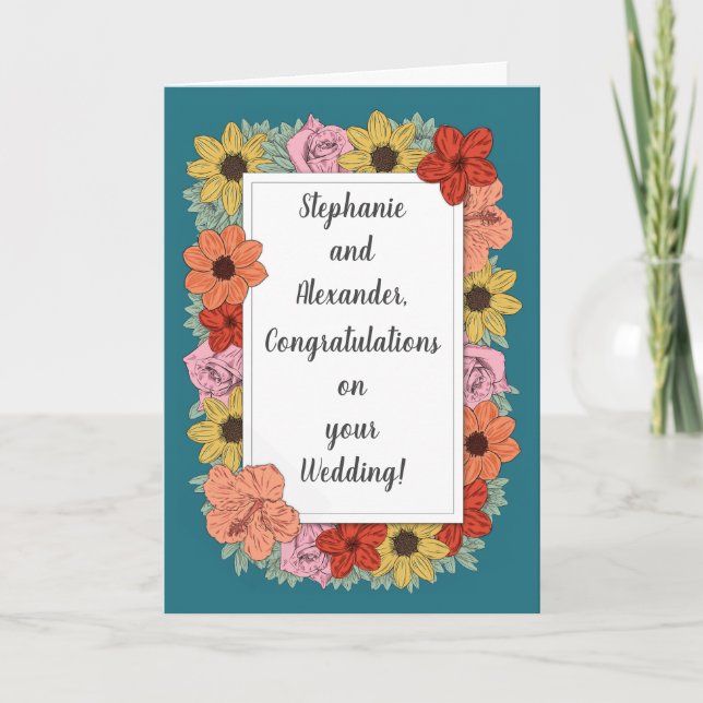 Personalised Wedding Congratulations Card Teal (Front)