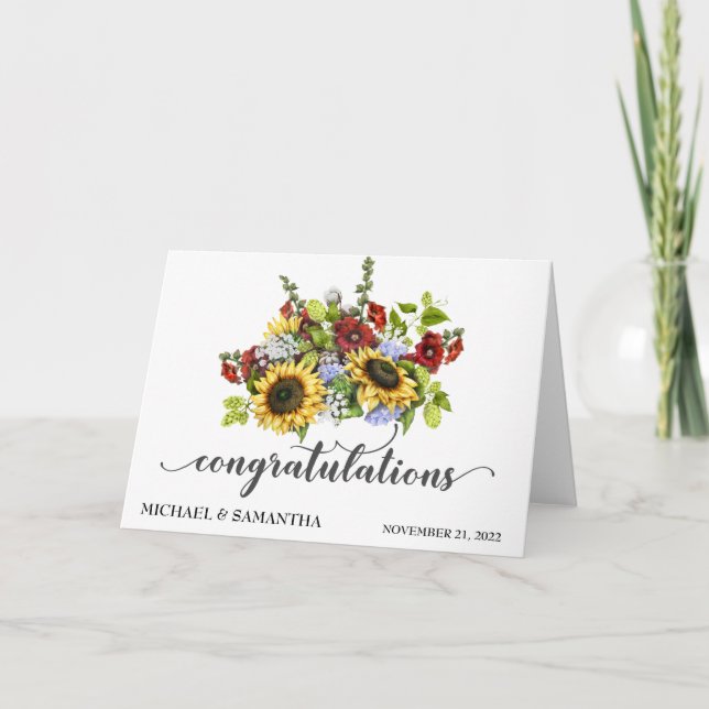 Personalised Wedding Congratulations Sunflower Card (Front)