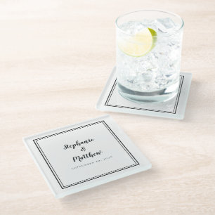 Personalised Wedding Couple Keepsake Black & White Glass Coaster