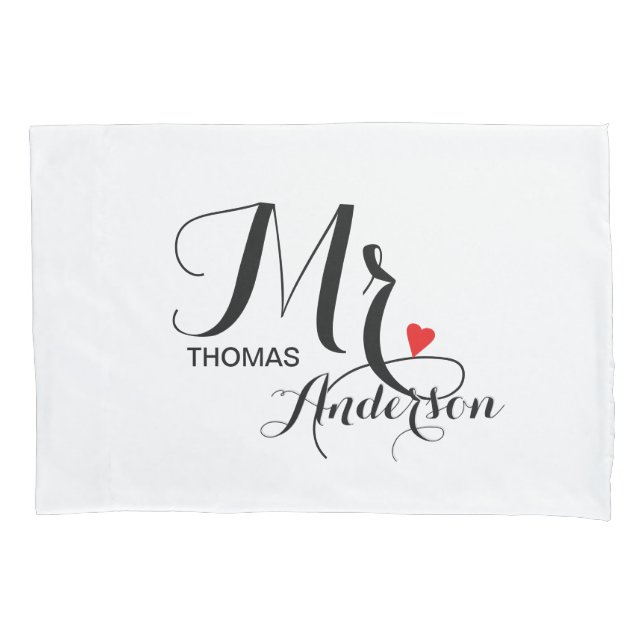 Personalised Wedding Couple - Mister with Heart Pillowcase (Front)