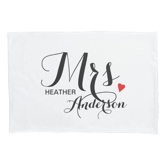 Personalised Wedding Couple - Mrs. with Heart Pillowcase (Front)