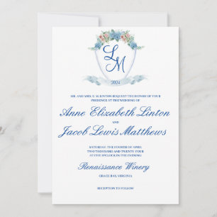 Personalised Wedding Crest with Hydrangea Invitation